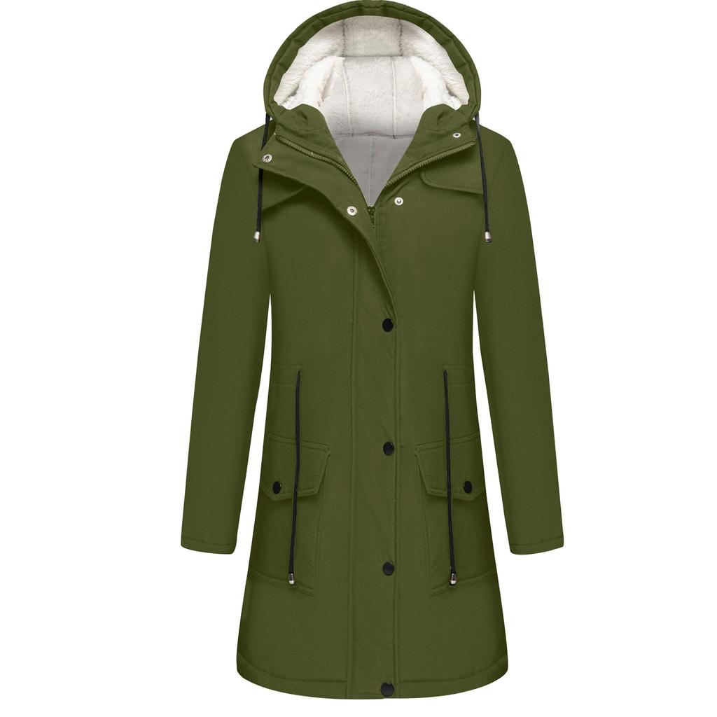 Женская однотонная куртка Hardshell с капюшоном, ветровка с длинным рукавом и флисовая куртка для походов на открытом воздухе, куртка средней длины, водонепроницаемая куртка