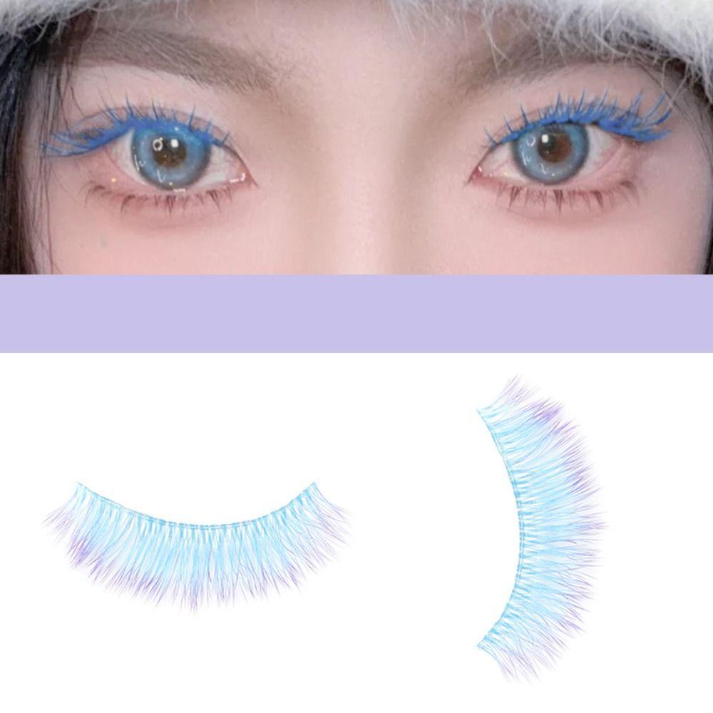 1/3 Pairs Blue Pink Fake Lashes Natural Long Eye Lashes Colorful Eyelashes  for Women Girls and COS