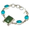 Green Apatite Blue Chalcedony Gemstone 925 Silver Plated Bracelet 6-8"