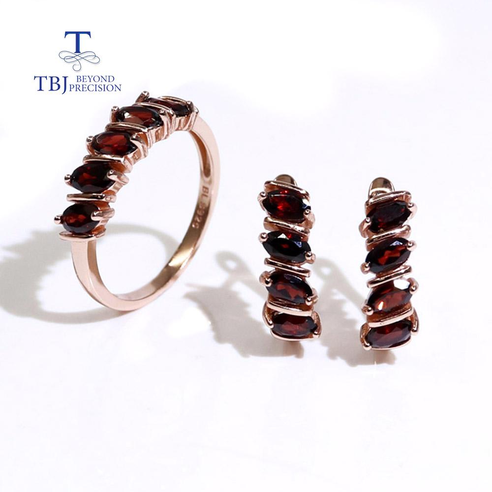 Новое поступление, ювелирные изделия из натурального граната для женщин, изящные ювелирные изделия, серьги-кольца из серебра 925 пробы с драгоценными камнями, комплект ювелирных изделий, повседневная одежда, подарок