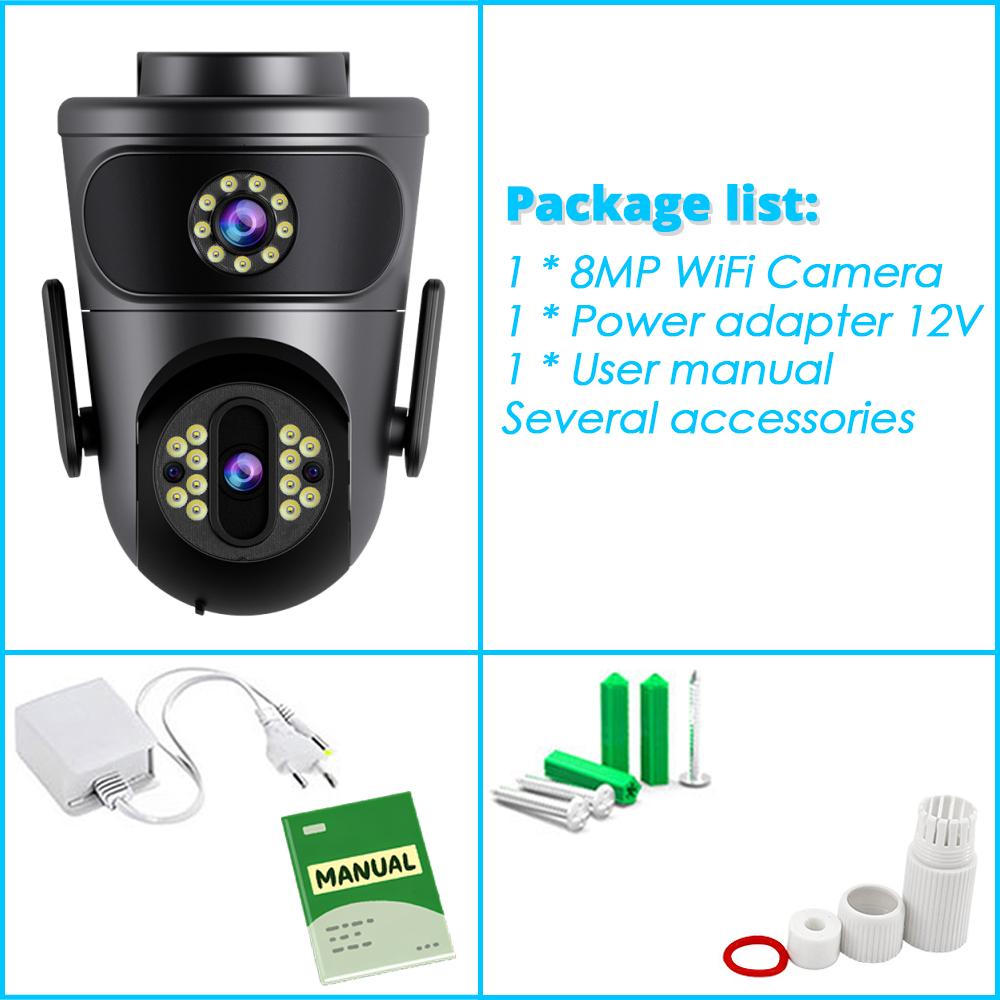 4K 8MP HD Video Surveillance Camera Wifi Outdoor Dual Lens Wireless Security IP Cameras PTZ Smart Home Wi-Fi Cam CCTV IPC360 app