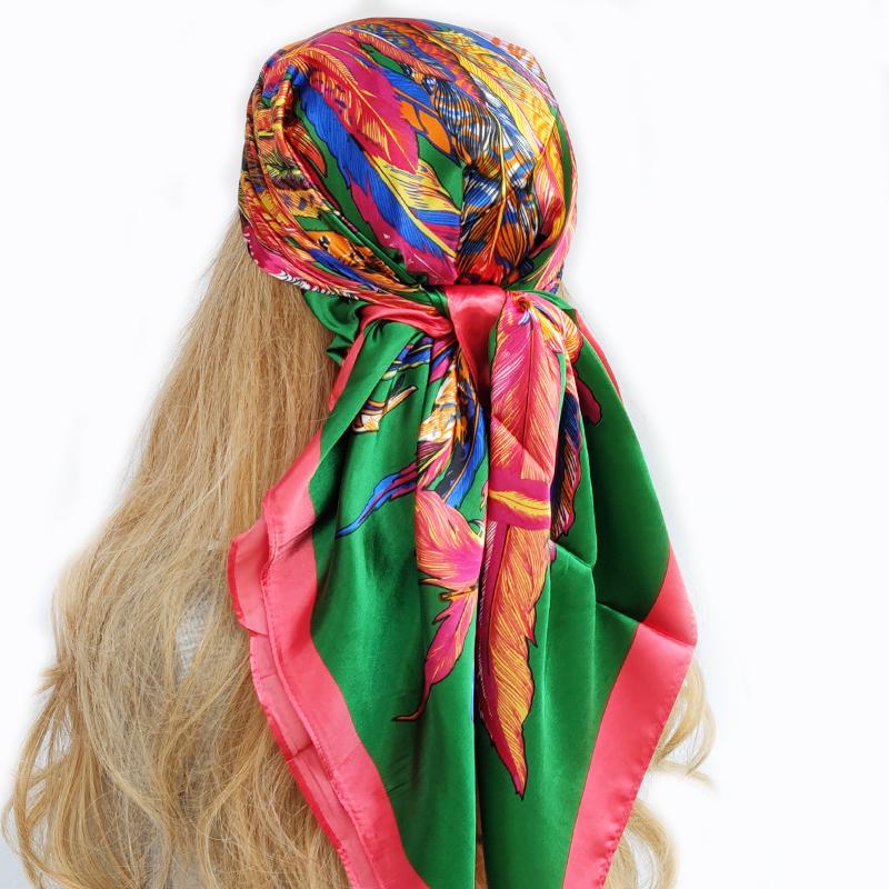 Spring And Autumn Female Satin Scarf,Big Square Scarves Hijabs Printed,Women Scarf,Purple Polyester Silk Scarf Shawl 90*90cm