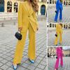 2 Pcs/Set Women Coat Pants Suit Lapel Formal Business Style Long Sleeve Single Button Wide Leg Straight Commute Office Trousers Set