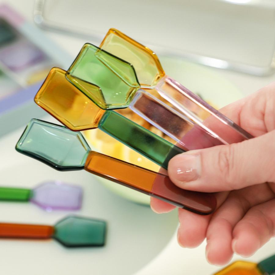 Colorful Glass Spoon Set 3 Pieces Heat Resistant Coffee Spoon Dessert Ice Cream Salad Handled Spoon Coffee Soup Stirring Spoon