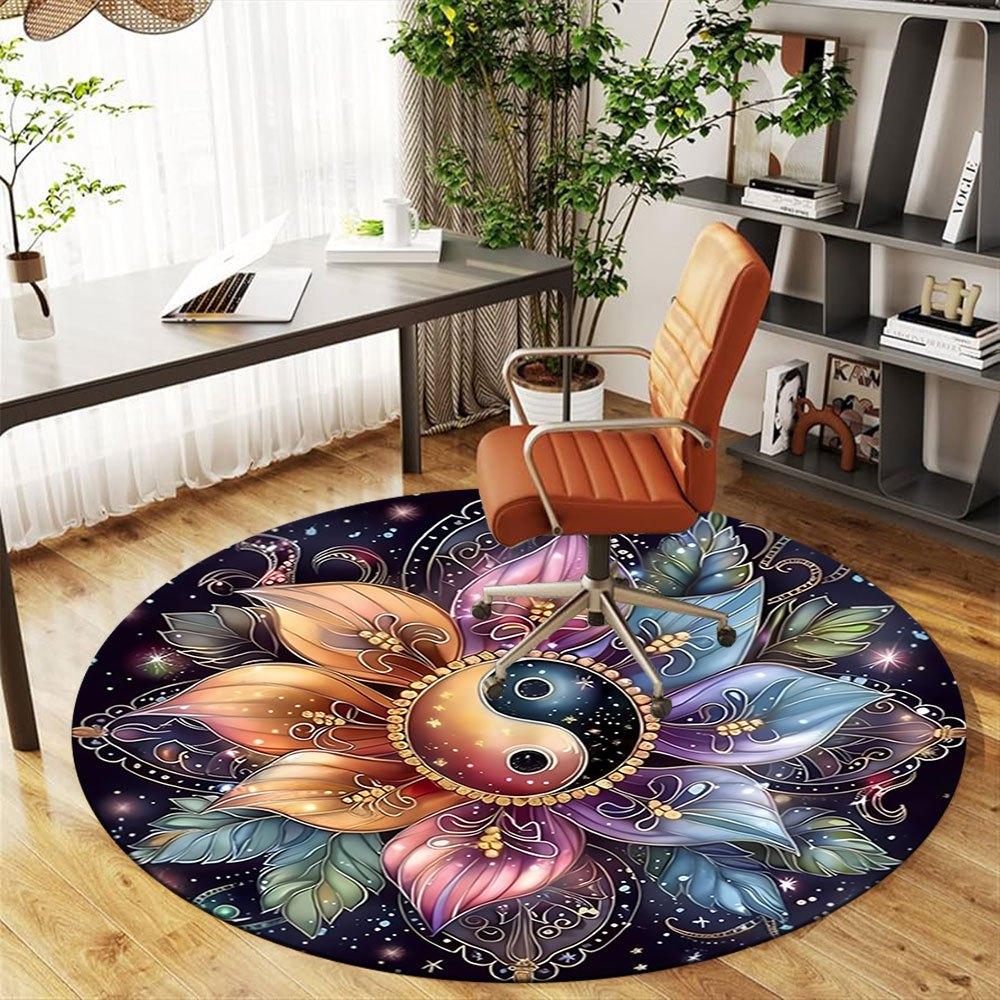 Colorful Yin Yang Flower Mandala Art PrintRound Non-Slip chair mat chair carpet for office Rugs for Office Decor Gift For Valentine's Day Mother's Day