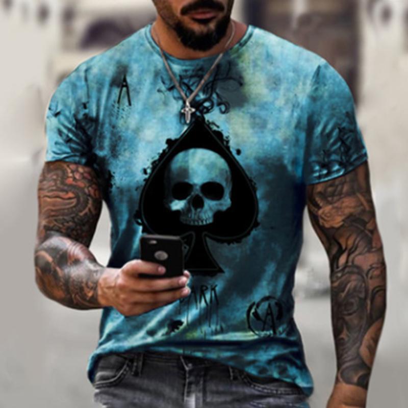 Модная мужская футболка с принтом покера, футболка для фитнеса, футболка с круглым вырезом и коротким рукавом, летняя мужская уличная одежда