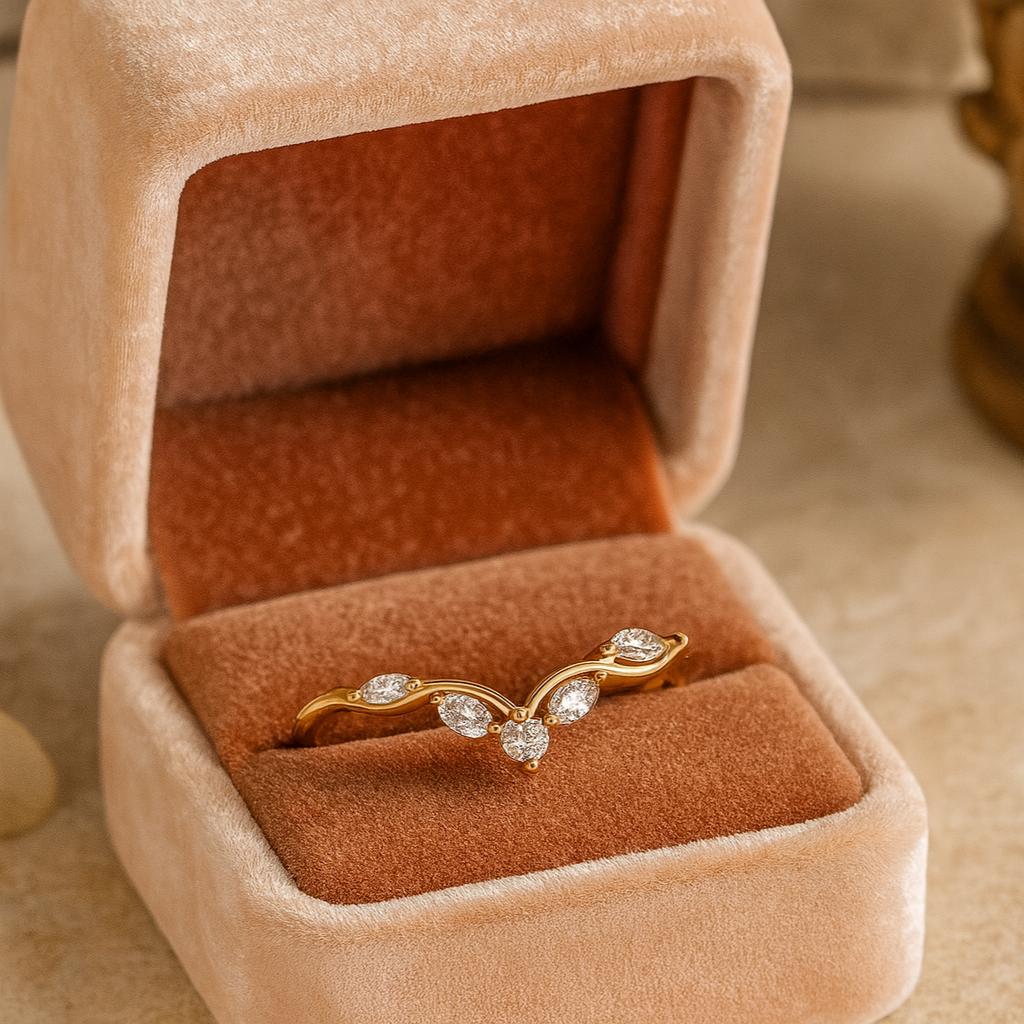 Moissanite Curved Statement Band, Rose Gold Plated Silver Jewelry, Birthday Gift For Her, Anniversary Stacking Band