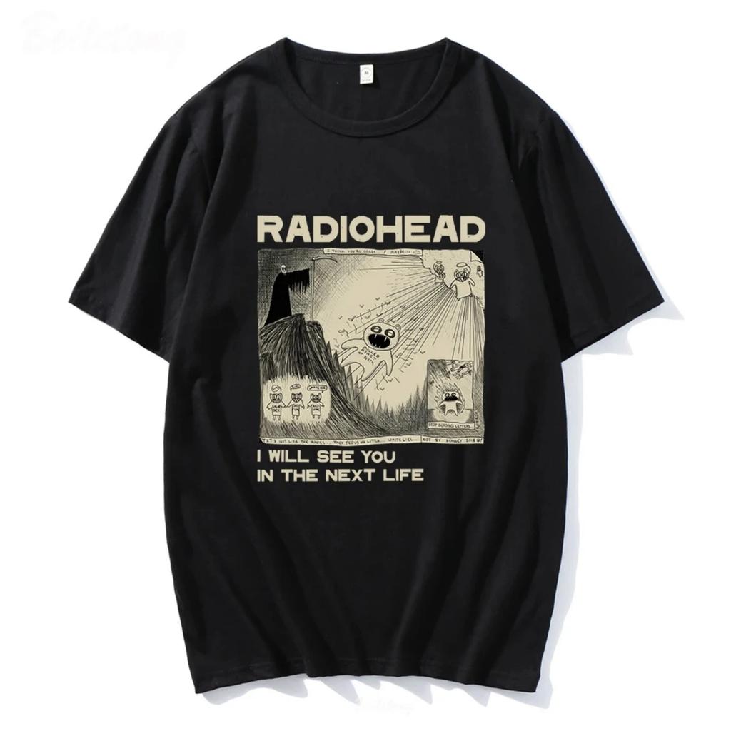 Футболка Radiohead Рок-группа Винтажная Хип-хоп Я увижу тебя в следующей жизни Унисекс Для фанатов музыки Принт Мужская Женская Футболки Короткий рукав