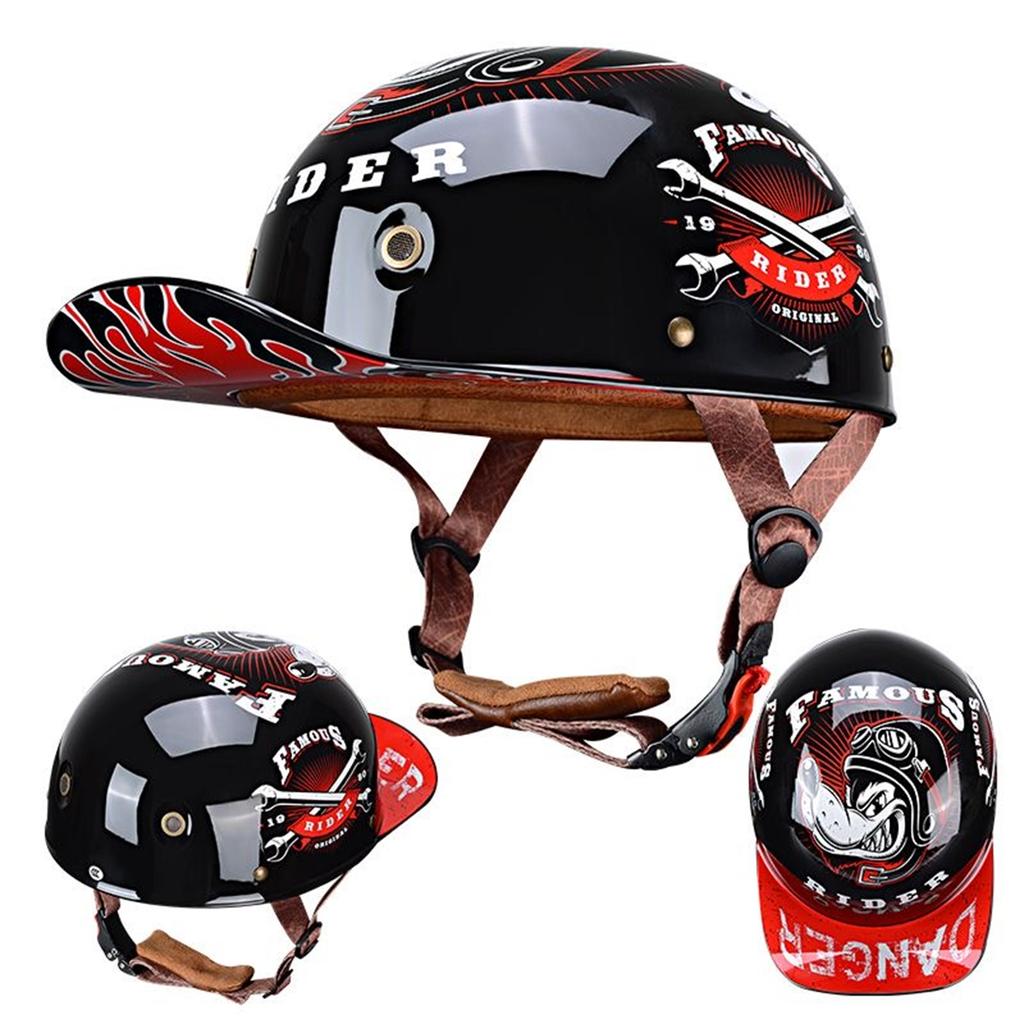 Motorcycle Half Helmet Vintage Open Face Unisex-Adult Half Helmets for Scooter Moped Cap Street Cruiser