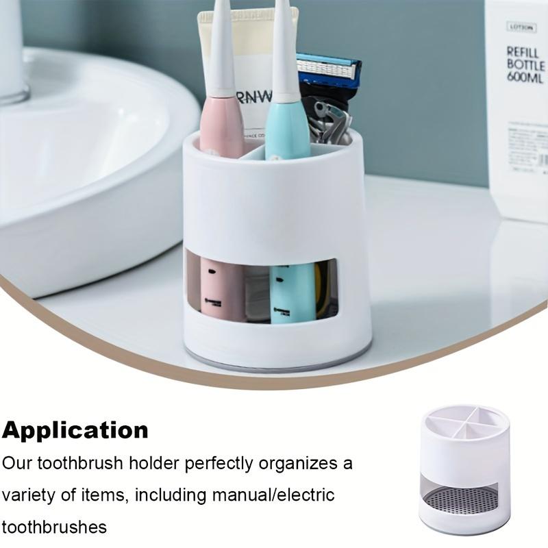 1pc, Multifunctional Bathroom Storage Organizer, Freestanding Countertop Toothbrush Holder with Drain Tray, Toothpaste Rack, Shaving Stand