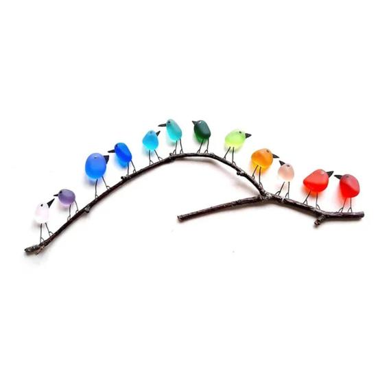 Морское Стекло Радужные Птицы Украшение Стоя на Ветке Симпатичные Мин Красочные Смола Птица Настенное Искусство Орнамент Гостиная Спальня Домашний Декор