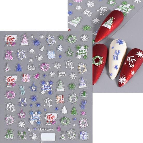 Рождественские наклейки для ногтей, праздничные снежинки, мультяшный лось, трехмерная наклейка для дизайна ногтей, женские аксессуары