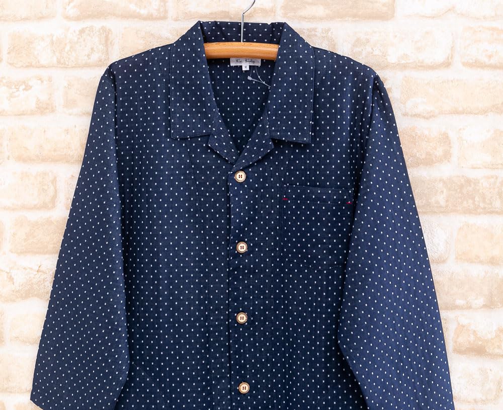 Хлопковый сонник из двойной марли с точками, длинный, доступный в отеле, длинный 14016, K's, гипоаллергенный, 100% пижама, спереди на пуговицах, с рукавами, весна/осень,