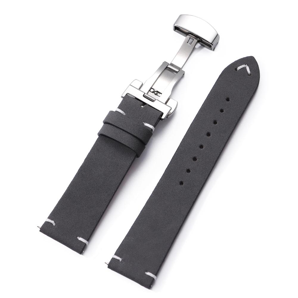 18мм 20мм 22мм Прошитый Ремешок из Коровьей Кожи ПУ для Seiko для Omega Винтажный Телячий Ремешок для Часов Бабочка Пряжка для Мужского Наручного Браслета