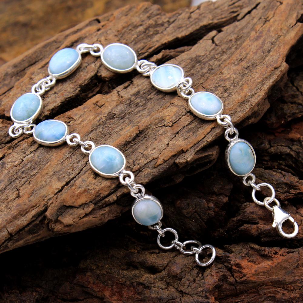 Натуральный браслет из драгоценных камней Larimar 925 пробы, серебро 7-8 дюймов, ab0205