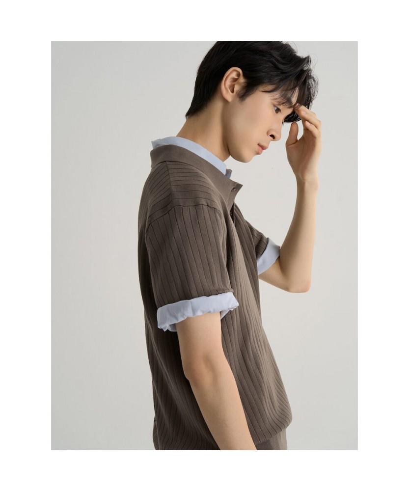 8SECONDS Ribbed Collar Neck Short Sleeve Knit Brown