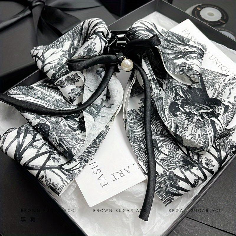 Новый ручной работы зажим-краб для волос Blue Willow, многослойный бант, принт китайской тушью, зажим-акула с шелковой лентой, винтажные аксессуары для волос для женщин