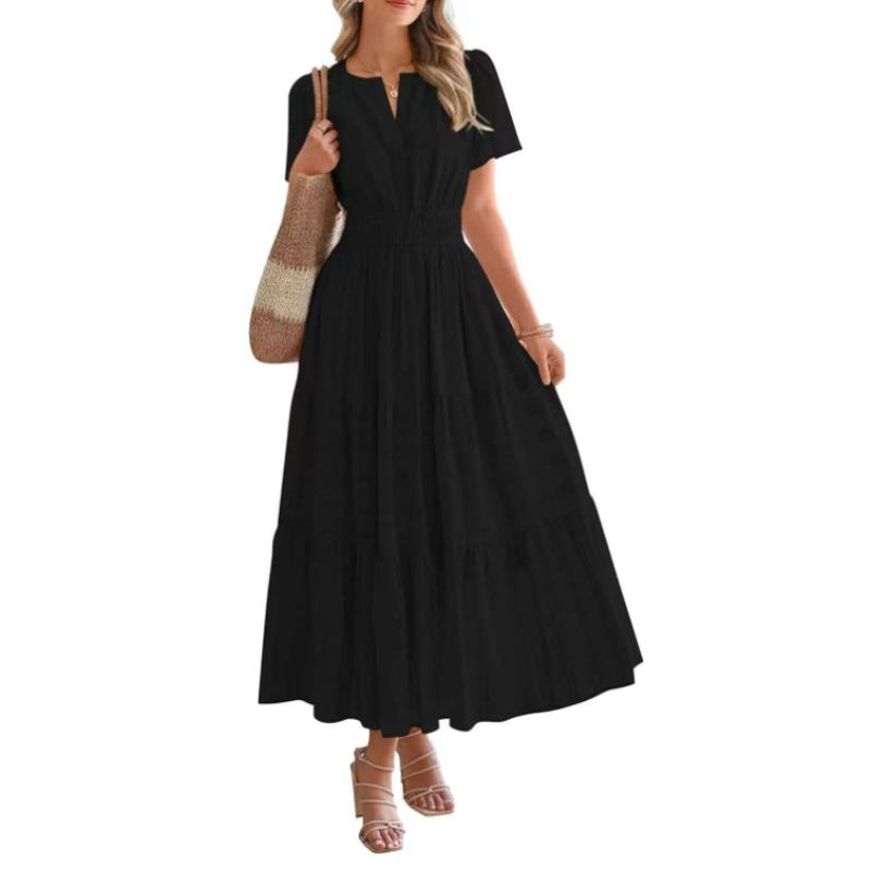 Женское платье с V-образным вырезом, плиссированными рукавами-фонариками, короткими рукавами, уличное модное платье