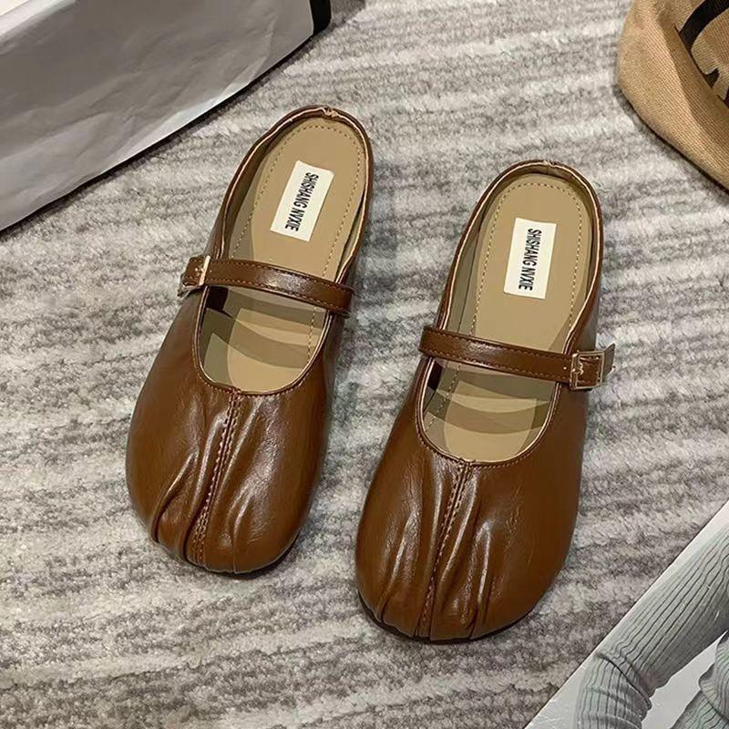 Fashion Women's Outdoor Casual Flat Shoes with Toe Caps Half Drag Women's Spring Autumn New Style Simple Comfortable Single Shoes