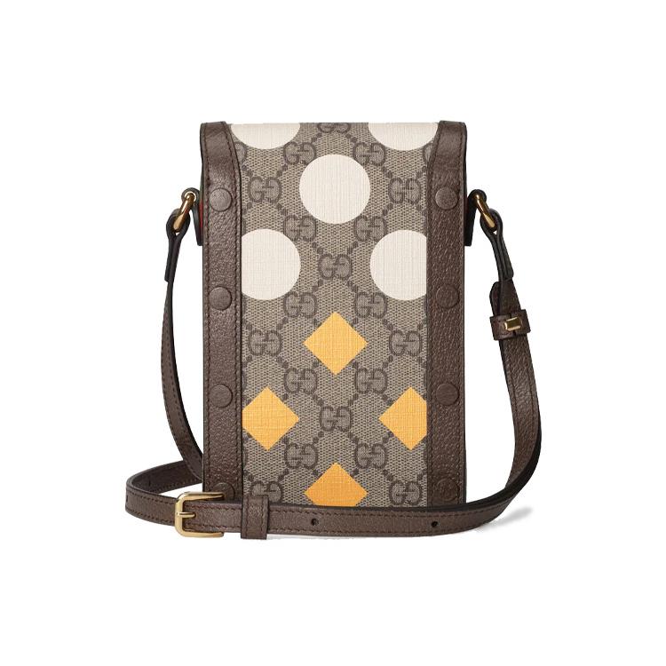 GUCCI Horsebit 1955 Canvas With Leather Cell Phone Pouch, Shoulder Bag, Crossbody Bag Mini Unisex Ebony/Brown