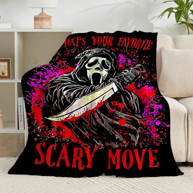 1PC Ghostface Night Horror Flannel Blanket Gift, Suitable for Both Men And Women, Soft Ideal for Beds And Sofa, Birthday Or Christmas Gift