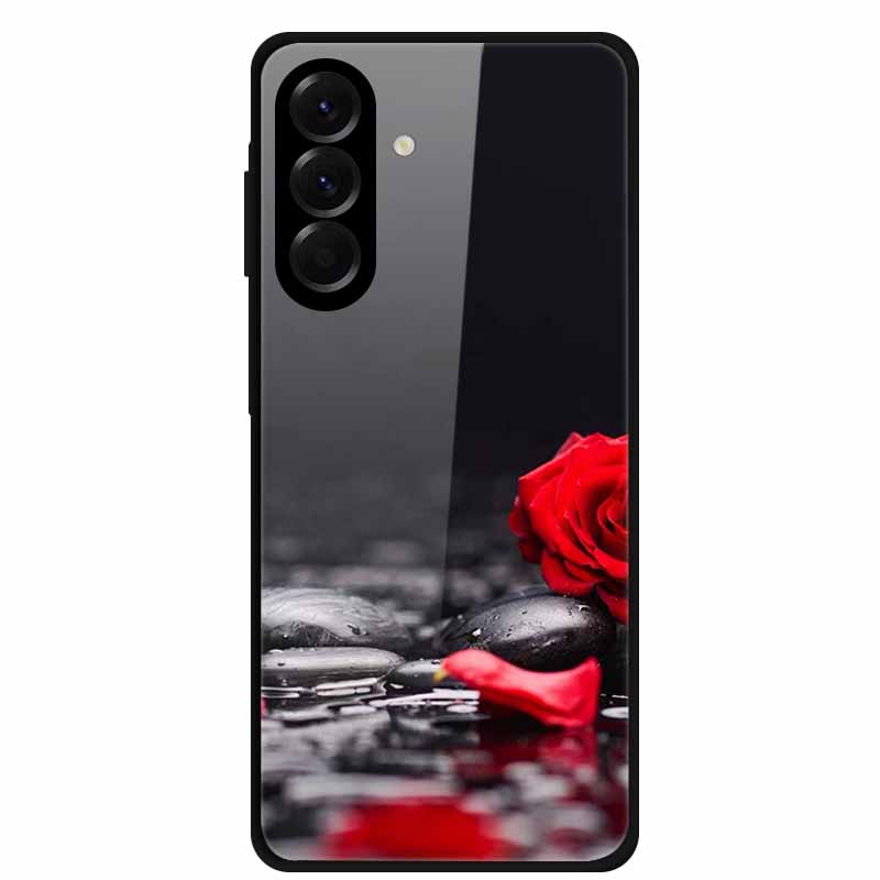 Закаленное Стекло Чехол для Телефона для Samsung Galaxy S24 FE Чехол Жесткая Поликарбонатная Задняя Крышка Оболочка для Galaxy S24FE S 24 FE 5G Жесткие Чехлы Цветок