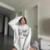 Light Gray Heavy Hooded Sweatshirt for Women Loose Niche Design Printed Lazy Style Round Neck Top for Women