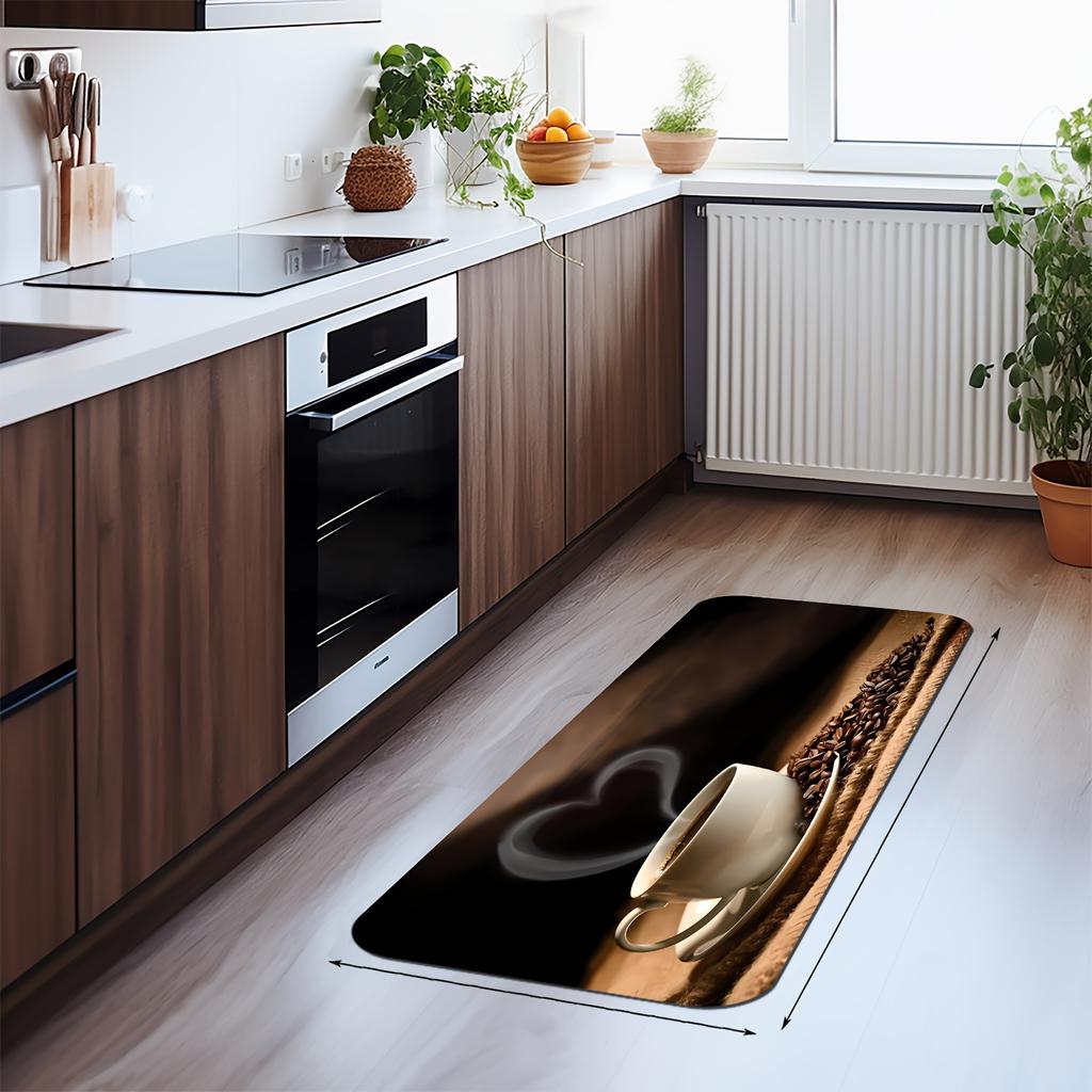 1Pcs Coffee Print Anti-Slip Rugs Kitchen Mat Soft Thickened Kitchen Floor Mat Waterproof Vintage Absorbent Non-slip Oil-proof Floor Mat Runner Rug