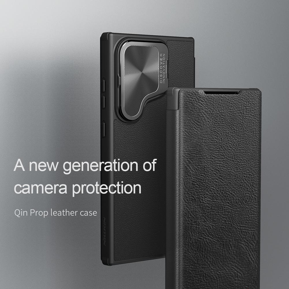 Чехол для Samsung Galaxy S24 Ultra NILLKIN Кожаный Чехол-подставка Qin Prop Чехол со шторкой для камеры Для Samsung S24 Plus Чехол-книжка