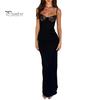 Женское облегающее платье макси на бретельках с кружевом и без рукавов, длинное платье с разрезом, сексуальное вечернее платье с глубоким вырезом для коктейльных вечеринок и ночных клубов