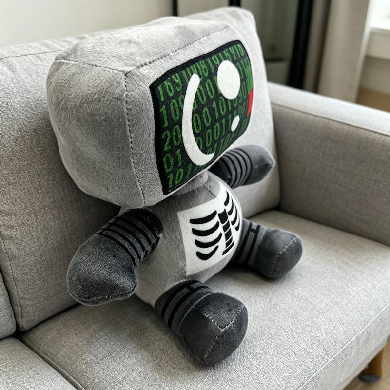 Phighting Kelder Skeleton TV Head Plush Doll Binary Code Screen Robot Stuffed Toy Game Character Soft Figure Gift Game Fans Collectible Decor Present