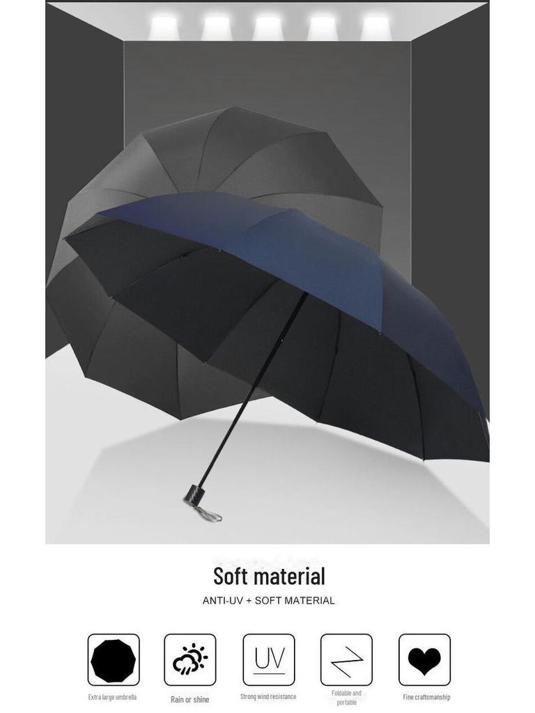 Складной зонт от солнца Twelve-Bone - большой, черный, с логотипом для защиты от солнца и дождя