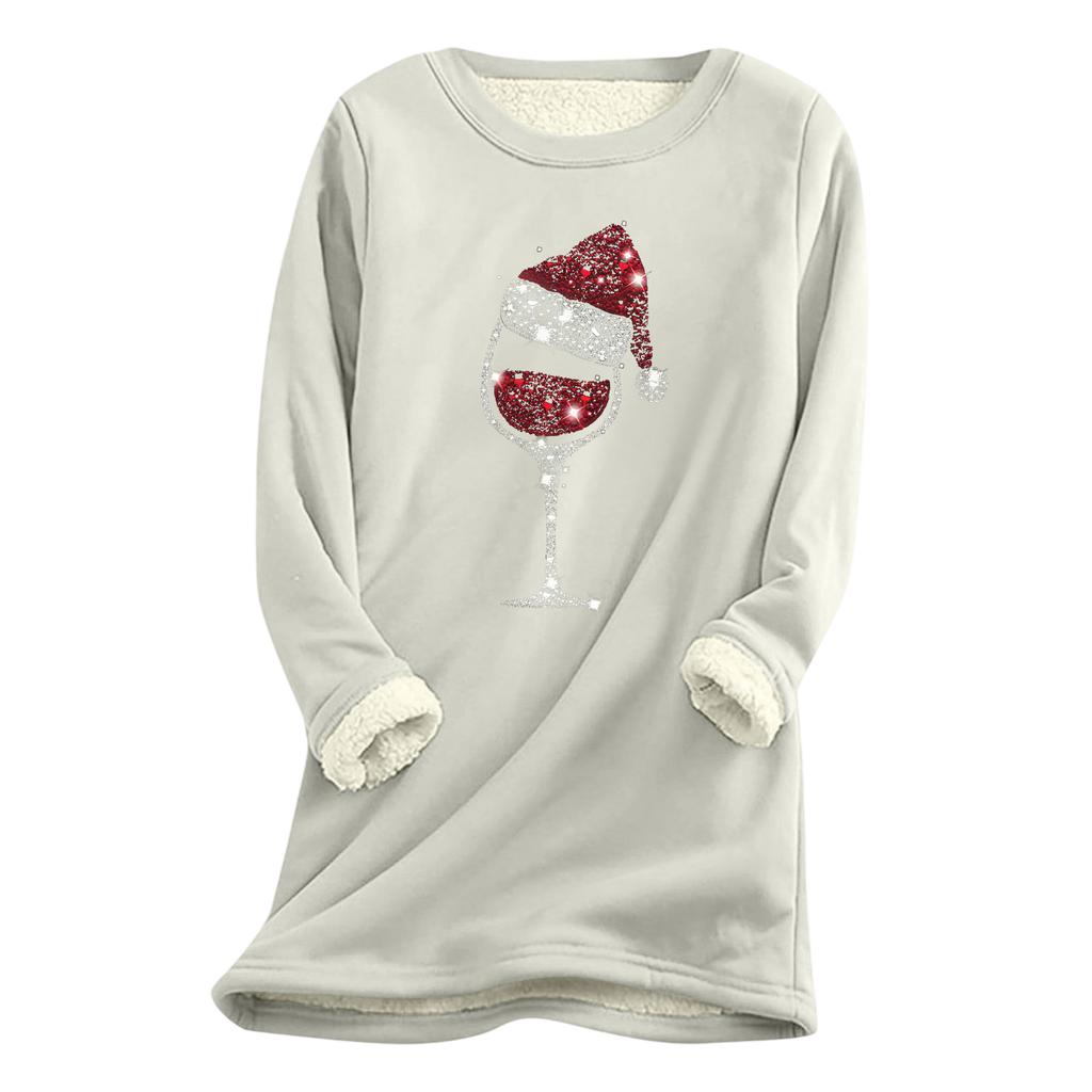 Women's Christmas Print Thick Plush Lambswool Warm Long Top