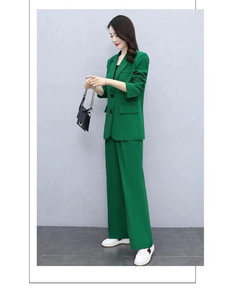 Women's Slim Long-Sleeve Suit Jacket & Wide-Leg Trousers: Professional Queen Style, Perfect for Spring and Autumn.