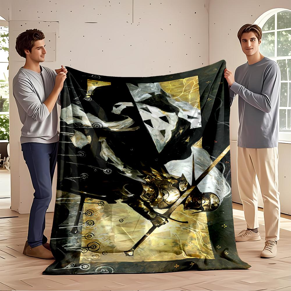 Knight in Golden Armor with Sword Flannel blanket for bedroom, living room, sofa, and nap sofas.
