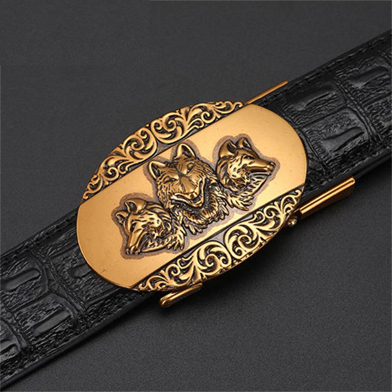 Men's Leather Belt with Automatic Buckle, Genuine Leather, Bronze Buckle, Faucet for Middle-aged and Young Business Casual Pants