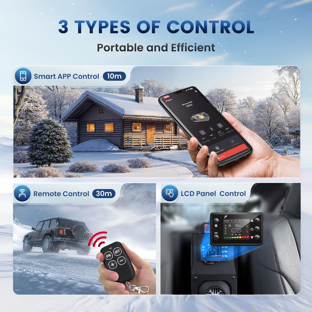 Hcalory HC1-S 12V/24V Auxiliary Heater Diesel 2025 Upgrade All in One 8KW Air Diesel Heater with Bluetooth Smart App Control