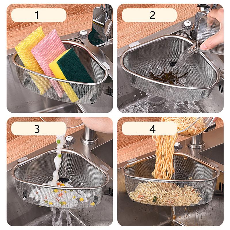 Stainless Steel Kitchen Sink Drain Basket Triangle Food Vegetables Peel Egg Filter Storage Organizer Kitchen Drainier Shelf Rack