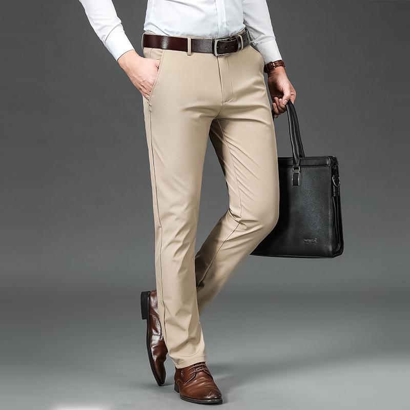 Spring And Autumn New High End Plush Suit Pants For Men Straight Tube Slim Fit Elastic Thin Casual Pants Autumn And Winter Men'S Pants