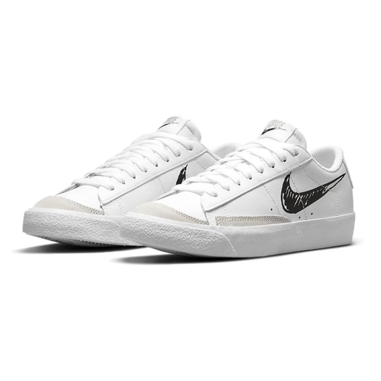 Nike Blazer Low 77 GS Sketch - белые черные детские кроссовки Pure-Platinum DM7819-100