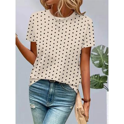 Летние футболки с 3D-принтом в горошек и полоску, женские повседневные футболки с коротким рукавом и круглым вырезом