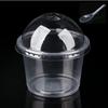 Set of 100 Disposable Dessert Cups with Lids, Large Capacity, Clear Plastic, for Pudding, Ice Cream, Jelly, and Sauces (Spherical Lid with Spoon, 300m
