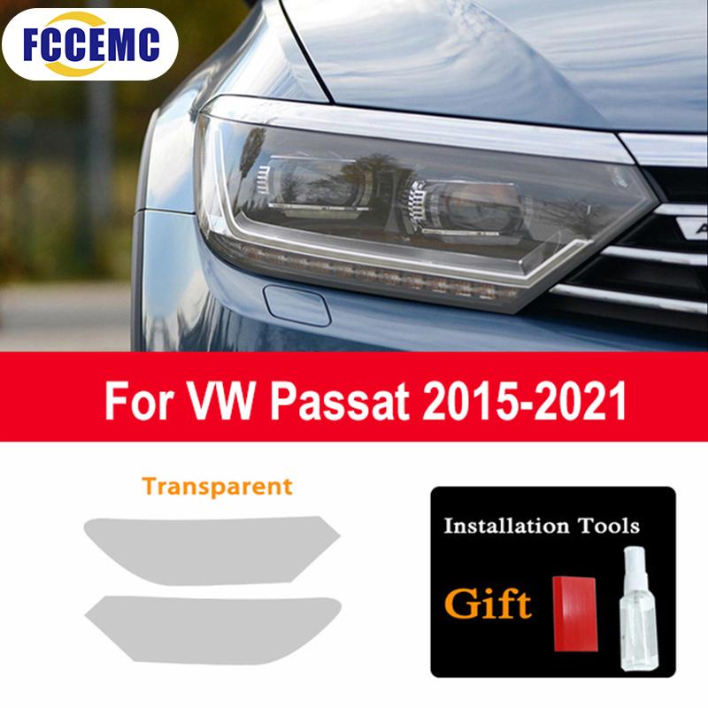 2pcs TPU Sticker Car Headlight Protective Film Headlamp Transparent Black Car Accessories For Volkswagen VW Passat B8 2015-2025