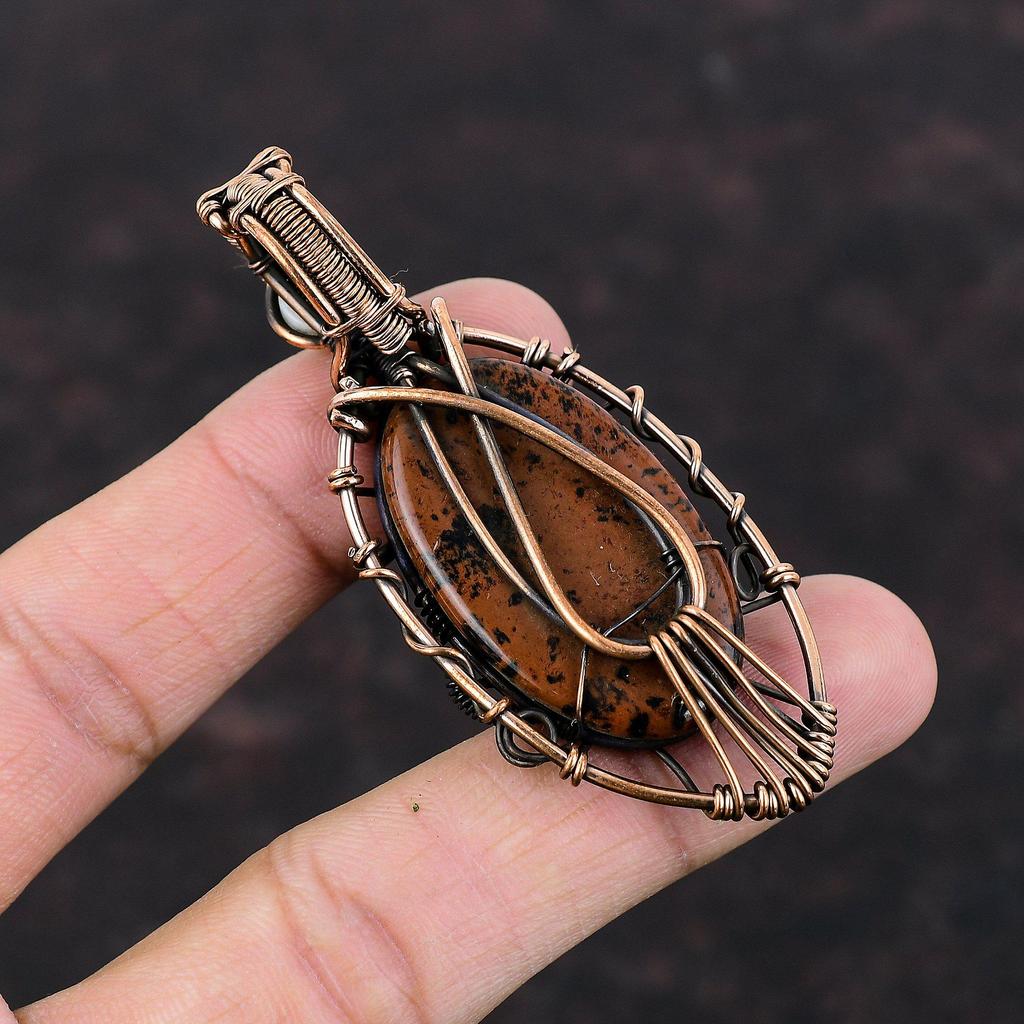 Сглаз, красное дерево, обсидиан, кулон, медная проволока, кулон, кулон с лунным камнем, медная проволока, ювелирные изделия, кулон с драгоценным камнем, кулон ручной работы