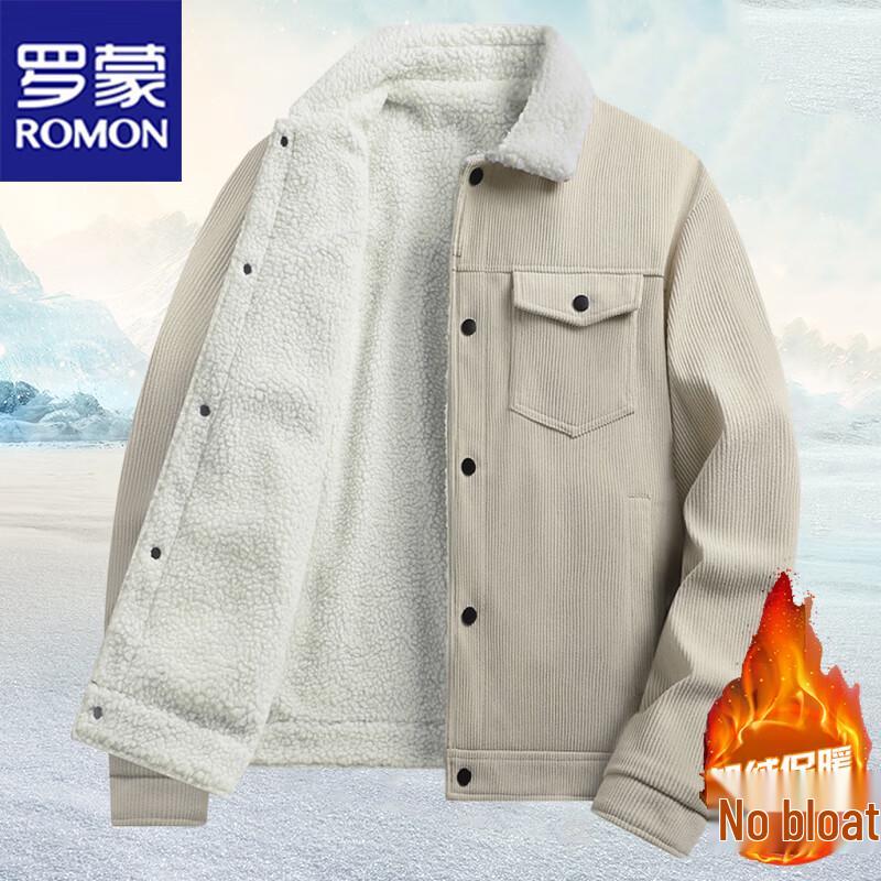 Romon Men's Fleece-Lined Turn-Down Collar Jacket