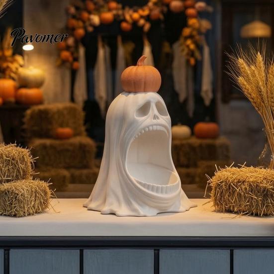 Хэллоуинская тематика Хранение Призрак Тыква Конфетница, 3D-печать Открытый рот Держатель для угощений, Декор для вечеринки Настольный поднос для угощений или подарков