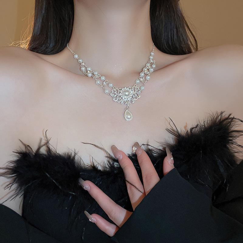 Барочное ожерелье с искусственным жемчугом, стразами и цветочным мотивом в форме капли - роскошь во французском придворном стиле для женщин