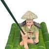 Bamboo Raft Fisherman Figurine Boat Fishing Elderly Resin Statue Sculpture Floating Outdoor Yard Fishpond Aquarium Decoration Ornament
