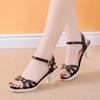 Сандалии женские летние 2019 года, новая корейская версия, толстый каблук, открытый носок, односложная пряжка, средний каблук, металлические декоративные модные сандалии