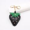 Studded Strawberry Car Keychain with Rivet Decoration PU Leather Key Ring Accessory Bag Pendant For Women Men